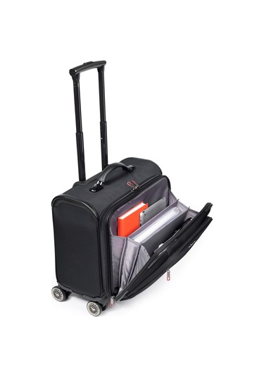 Necati Çanta Evrak Bölmeli Çok Gözlü Kumaş Çekçekli Pilot Kabin Boy Valiz Siyah-1664 Siyah