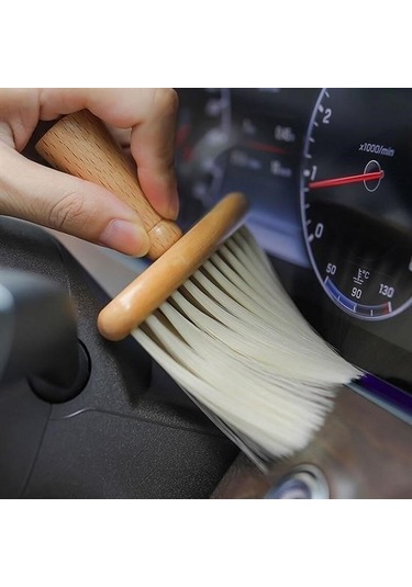 Ollevra Araba İçin Ahşap Saplı Yumuşak Kıl Fırça Detaylı Toz Alma Temizleme Fırçası