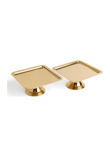 2'li Gold Kare, Ayaklı Şık Kek, Pasta, Kurabiye Ve Tatlı Servis Sunum Standı Gold