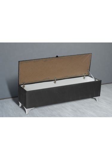 Vetra Sandıklı Bench Puf, Beyaz Gri