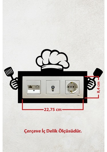 Mutfak Tasarım 3lü Priz Çerçevesi İç Ölçü 22,75x8,4 Cm Üçlü Dekor Priz Çerçeve Mutfak Dekorasyonu