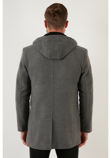 Buratti Çıkarılabilir Kapüşonlu Kırçıllı Slim Fit Kaşe Erkek Kaban 5841013 Açık Gri