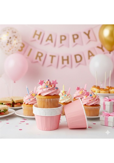 Karton Pembe Cupcake Kapsülü 50'li - Kek Ve Cupcake Sunum Kapsülü Diğer