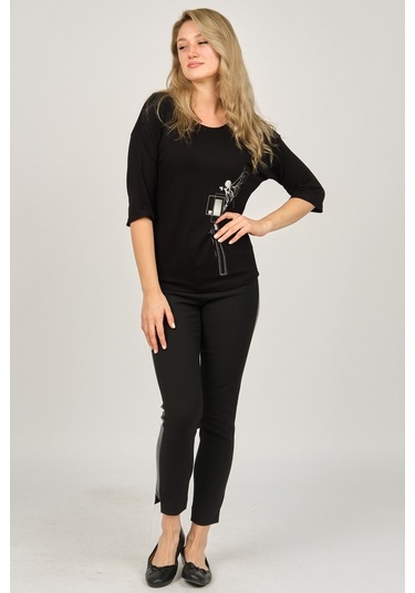 Sistas Kadın Desenli Bluz 6690208 Siyah-Siyah