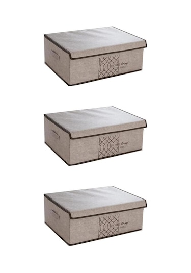 Flosoft 3 Adet Keçe Kapaklı Baza Hurcu, Çok Amaçlı Düzenleyici Organizer 50x40x19 Cm Krem