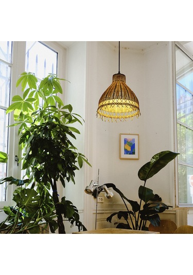 Rattan Bambu Sarkıt Avize: Tulıp 33x40cm Hasır