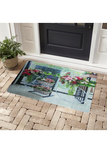 Bisikler Ve Çiçekler Baskılı Kaliteli Kauçuk Kapı Önü Paspası