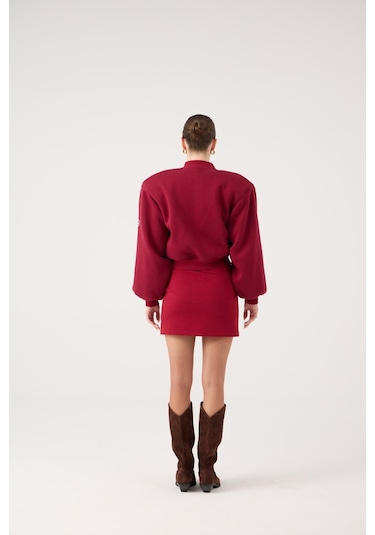 Holly Lolly Crop Kesim Vatkalı Parker Bomber Ceket Bordo
