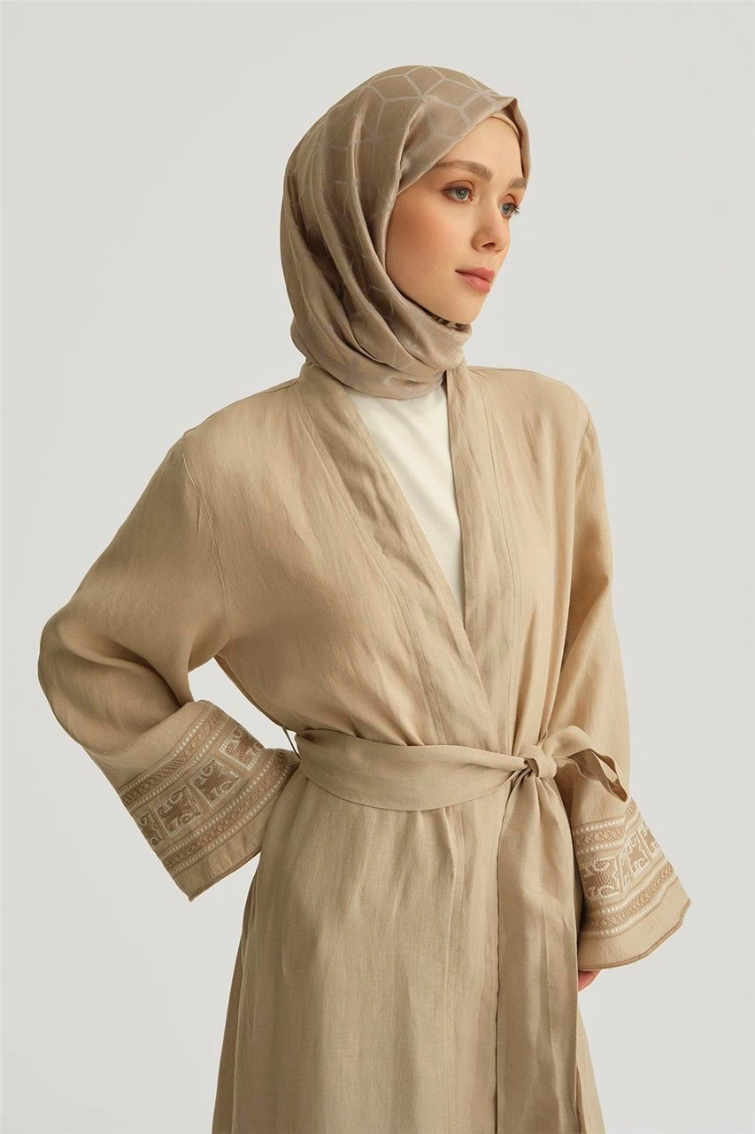 Armine Nakış Detaylı Abaya 25yd4239 Bej Bej