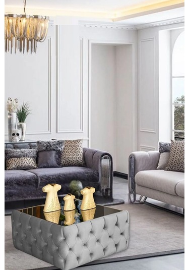 Most Hallow Cam Orta Sehpa 23 Antrasit Kadife Kumaş %100 Mdf Evi