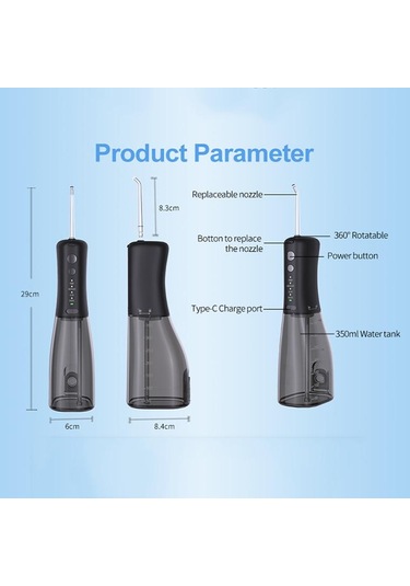 F500 Ipx7 Su Geçirmez 350ml Şarj Edilebilir Taşınabilir El Darbeli Elektrikli Pensesinde Siyah