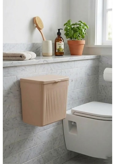 Askılı Ve Yapışkanlı Mutfak Ve Banyo İçin Pratik Çöp Kovası 8lt Açık Kahve