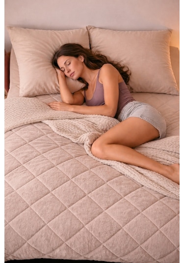 Pamuklu Lüks Çift Taraflı Tek Kişilik Welsoft Yorgan 155x215cm Krem-gri