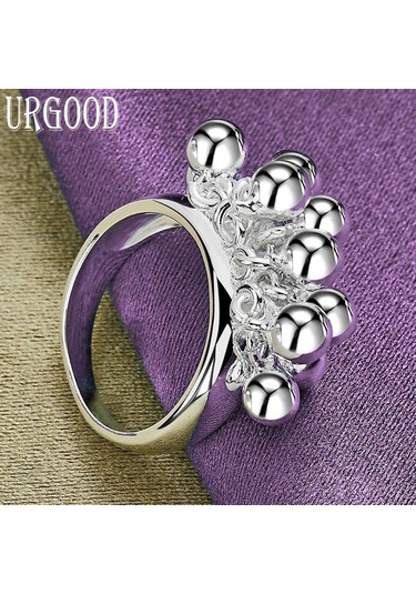925 Ayar Gümüş Moda Üzüm Boncuklu Yüzük Parti Hediye Romantik Takı 10