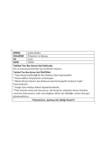 Çantachım Unisex Siyah 3 Adet Taktik Kemer Seti Siyah