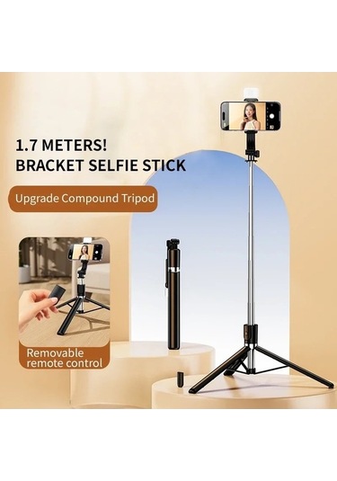 Createtech R1l/r1ls Mini Bluetooth Selfie Tripod, 1.7m Cep Telefonu Uygun