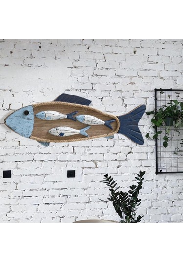 Suntek Ahşap Balık Duvar Sanatı Dekoru, Heykeli Kreş Sahil Büyük