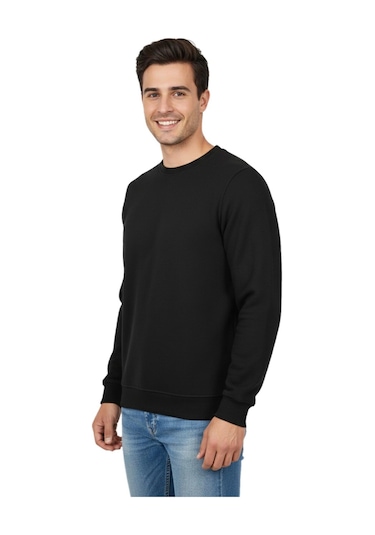 Raymons Erkek Sıfır Yaka Petek Doku Regular Fit Sweatshirt Bgl-st04950 Siyah