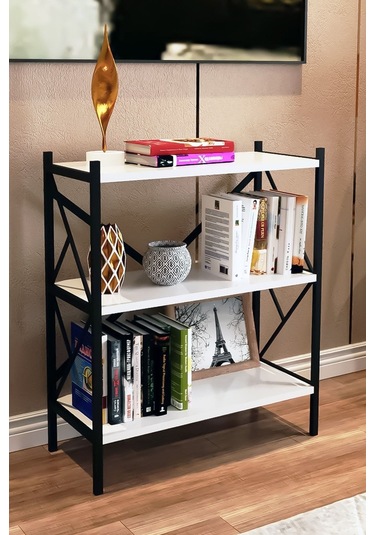 Morpanya Metal Kitaplık 3 Raflı Dekoratif Kitaplık Dosya Kitap Rafı Ofis