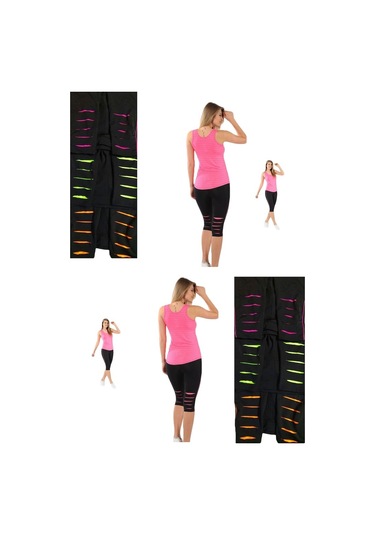 Besttrend Kadın Yırtık Sporcu Kapri Tayt Edy371 Siyah