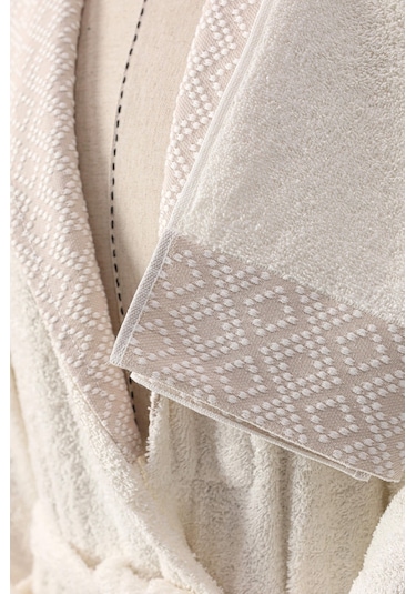 Nurpak Safir Pamuklu Aile Bornoz Seti - Krem - Gül Kurusu Gül Kurusu - Krem