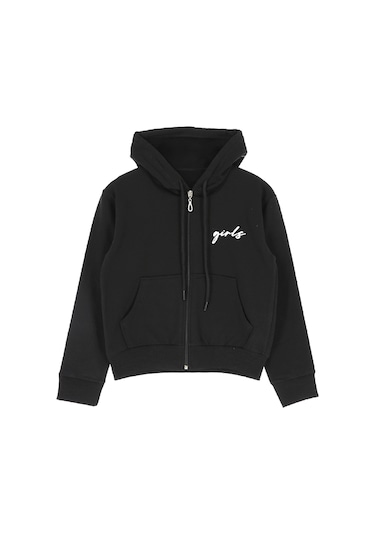 Kız Çocuk 2 İplik-kapüşonlu - Fermuarlı Sweatshirt 12-16 Yaş 12394 Siyah