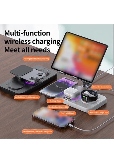 Topshop1 İphone 16 15 Pro Max 14 13 Serisi İpad İwatch İçin Siyah Hızlı Şarjlı Kablosuz Şarj İstasyonu Çoklu Cihaz Uyumlu