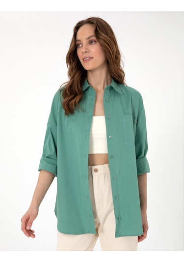 Pierre Cardin Kadın Yeşil Gömlek Desenli 50313596-vr054 Yeşil