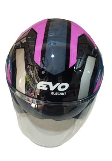 Evo Elegant Güneş Vizörlü Şeffaf Cam + Çenesiz Yarım Açık Kask Mor - Siyah
