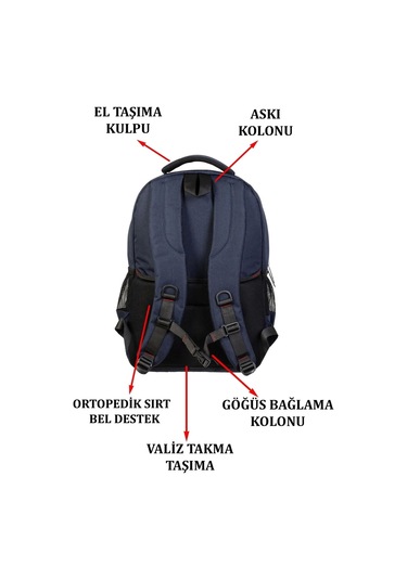 Lacivert Sportif Darbe Emici Su Geçirmez 14-16 İnç Laptop Sırt Çantası Renkli Çok Renkli