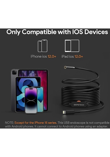 Depstech Işıklı Endoskop Kamerası - 5m Kablo 7mm İnce Prob - Siyah