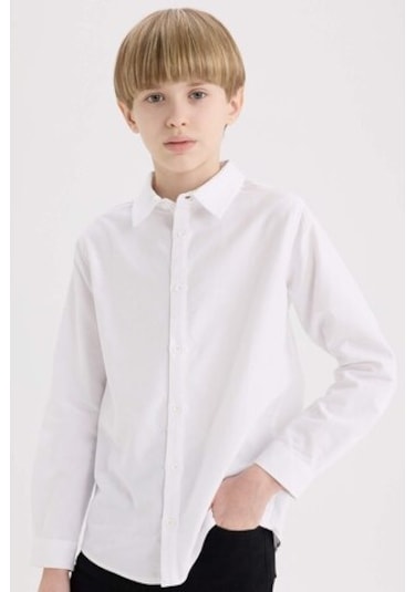 DeFacto Erkek Çocuk Polo Yaka Oxford Uzun Kollu Basic Düz Gömlek W3215A625SMWT34