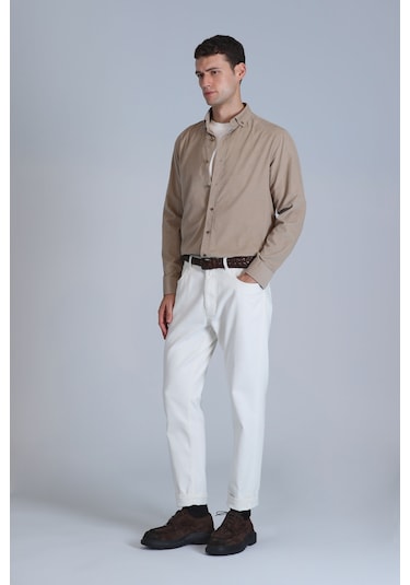 Lufian Water Erkek Basic Gömlek Slim Fit Bej Bej 112010664100550 Bej