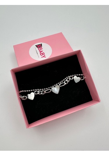 Xbaby Üç Kalp Şekilli Gümüş Renk İkili Çelik Bileklik Gümüş