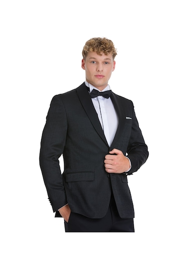 Hatemoğlu Siyah Slim Fit Çıkma Sivri Yaka Klasik Damatlık 36035 Siyah