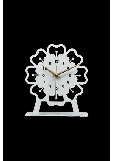 Mercan Model Metal Lazer Kesim Akar Sessiz Mekanizmalı Masa Saati Beyaz