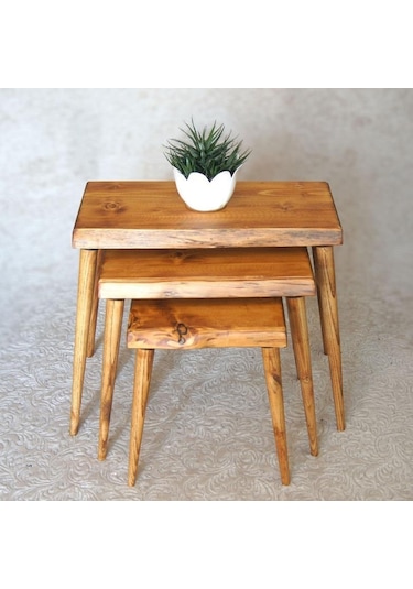 Doğal Ağaç Masif Kütük 3’Lü Zigon Sehpa (361414305)