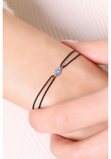 14 Ayar Altın Ipli Nazar Göz Bileklik Mineli - Siyah