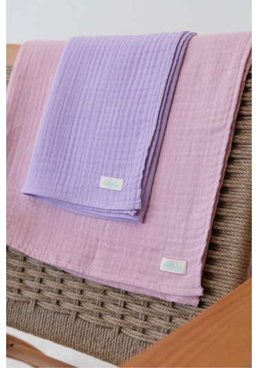 Pamuk 4 Katlı Müslin Örtü Seti 2'li Pudra Pembe ve Lavanta Pudra Lavanta