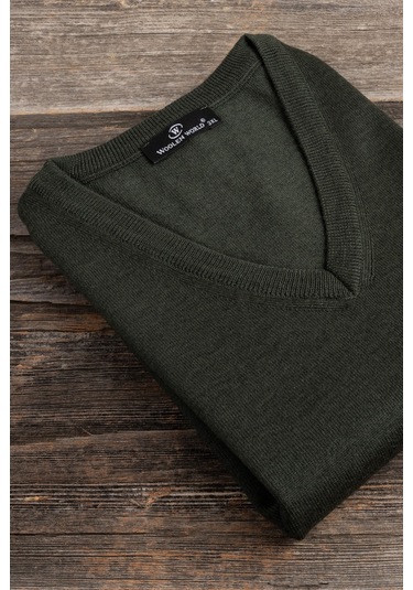 V Yaka Battal Büyük Boy Yünlü Kolsuz Triko Süveter Yeşil