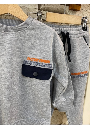 Lacıel Parıs Kapak Cepli Çocuk Eşofman Takım Gri