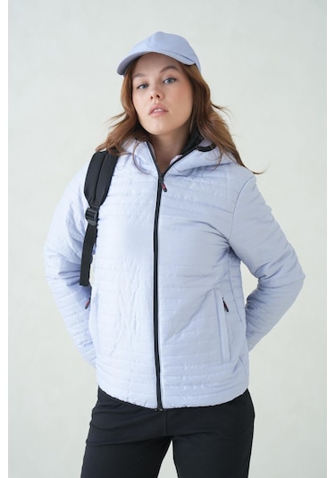 İçi Astarlı Su Ve Rüzgar Geçirmez Cepli Kapüşonlu Kadın Mont Buz Mavisi