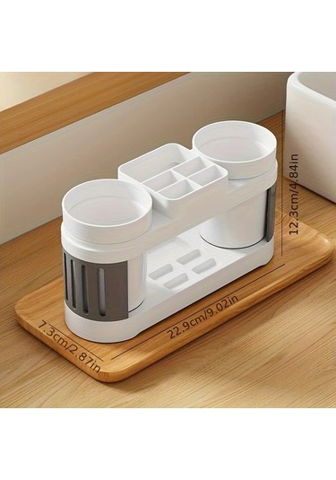 Elmpaly Modern Plastik Diş Fırçası Askısı Çift Bardak Beyaz Renk Yer Montajlı Banyo Saklama Kutusu 1