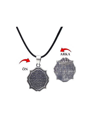 Ayet-el Kürs-i Dualı Köşeli İşlemeli 925 Ayar Gümüş Erkek Kolye 201025700