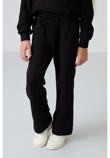 Tommy Life Siyah Pamuklu İçi Tüylü Yumuşak Dokulu Standart Fit Nakışlı Kız Çocuk Eşofman Takım - 75162 Siyah