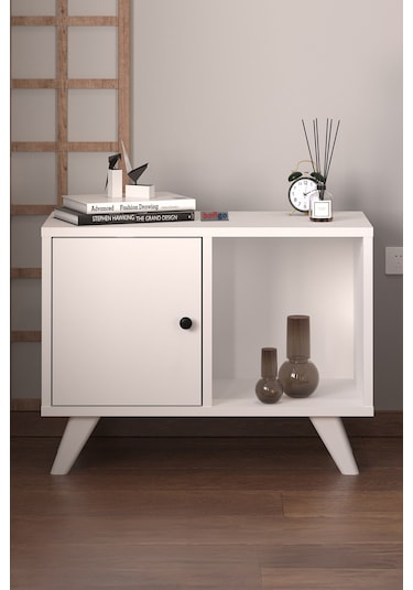 Bofigo Komodin 2 Bölmeli Komodin Kapaklı Komodin Yan Sehpa Mikonos Beyaz