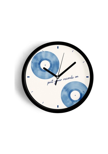 Soyut Müzik Plak Tasarımlı Modern Duvar Saati - 30cm - Önü Camlı Siyah Kasa - Sessiz Mekanizma-jh0655 Siyah