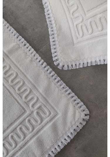 2'li Püsküllü Ayak Havlusu-%100 Pamuk-50x70 Cm Ekru