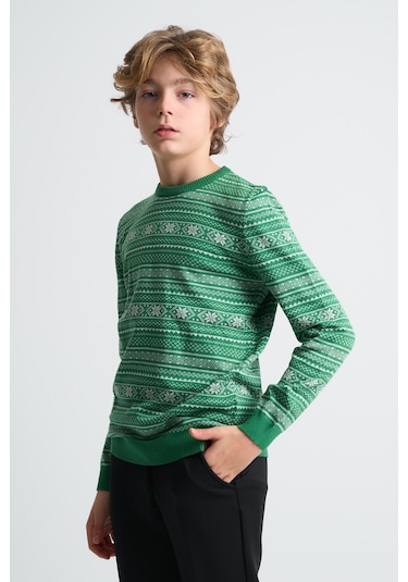 Alexandergardı Bisiklet Yaka Çocuk Triko Kazak C23-7103 Yeşil