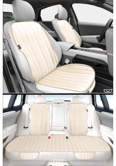 Bod Vodina Serisi Tay Tüyü Cepli Oto Koltuk Minder Seti Koltuk Koruma Kılıfı Ön Arka Set Bej